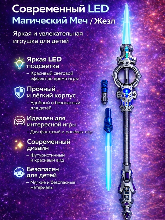 Светящийся LED игровой набор фантазийного оружия – меч и топор, USB зарядка