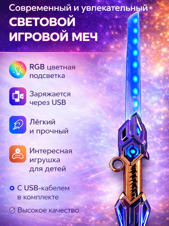 Светящийся LED игровой набор фантазийного оружия – меч и топор, USB зарядка