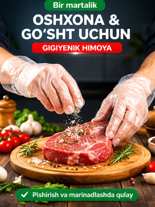 Bir martalik qo‘lqop, 200 dona, oshxona va oziq-ovqat uchun