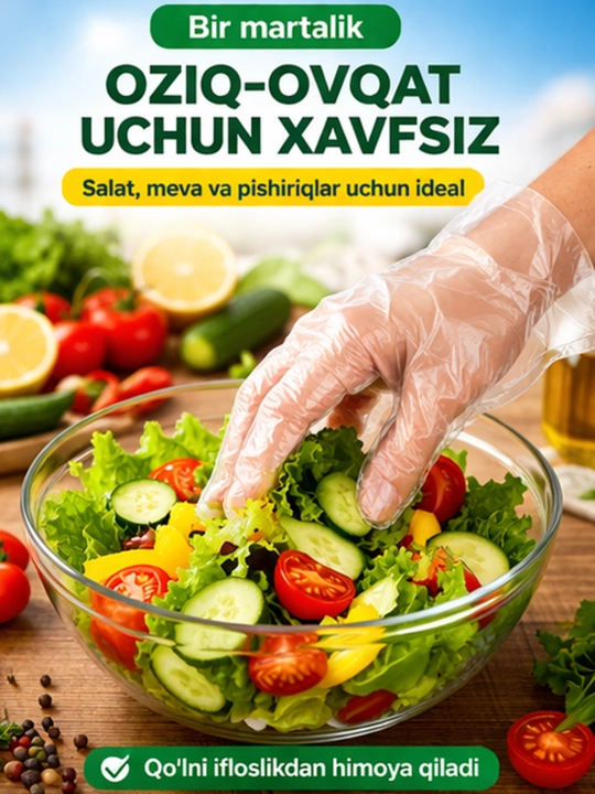 Bir martalik qo‘lqop, 200 dona, oshxona va oziq-ovqat uchun