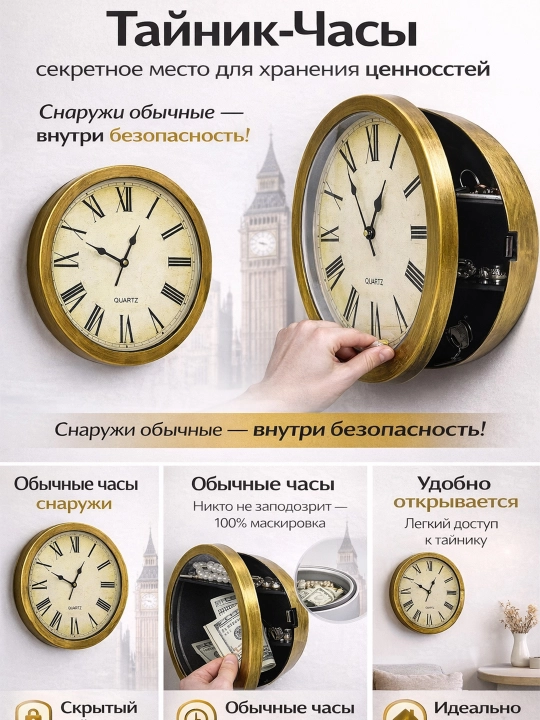 Часы с тайником настенные сейф - 
