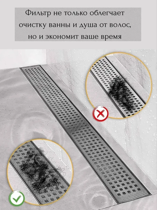 Самоклеящаяся сетка-лента для слива — фильтр от волос и защита от засоров для душа