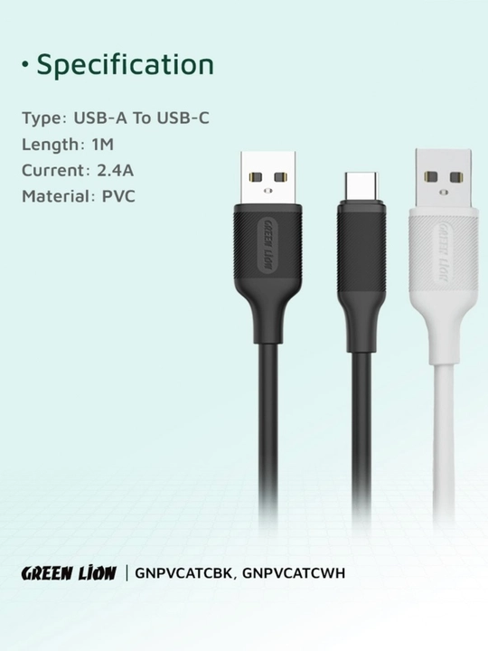 Кабель Green Lion USB-A – USB-C, 1 м, быстрая зарядка, прочный PVC
