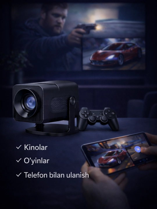 Mini Proyektor WiFi 6 + O‘yin pristavkasi, Full HD, Telefon bilan ulanish, Uy kinoteatri