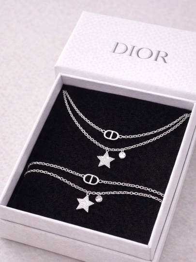 Женский браслет в стиле Dior с двойной цепочкой — ELYA001-DIORBRASLET-БЕЛЫЙ