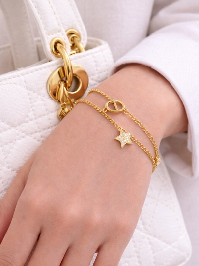 Женский браслет в стиле Dior с двойной цепочкой — ELYA001-DIORBRASLET-ЖЕЛТ
