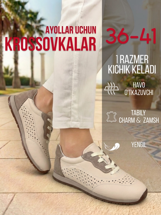SOLINA ayollar krossovkalari yoz - kuz; tabiiy charm; 36-41, 1 razmerga kichik yuradi - 