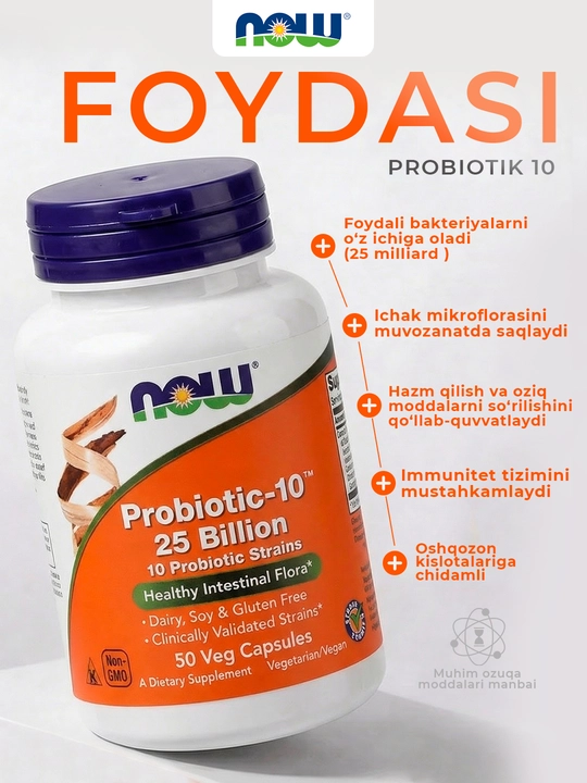 NOW Foods, Probiotic-10, 25 mlrd, 50 kapsula
