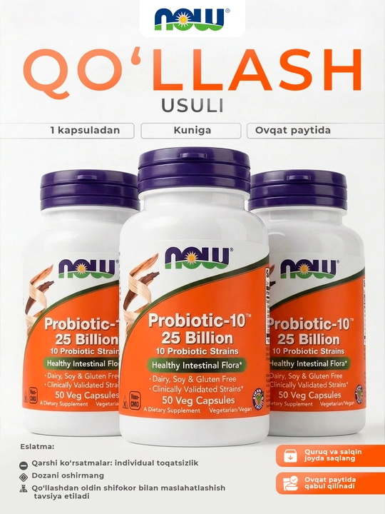 NOW Foods, Probiotic-10, 25 mlrd, 50 kapsula
