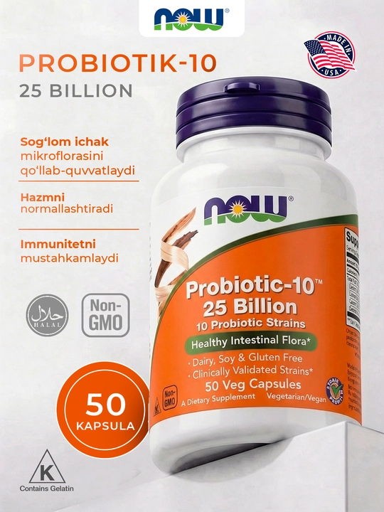 NOW Foods, Probiotic-10, 25 mlrd, 50 kapsula