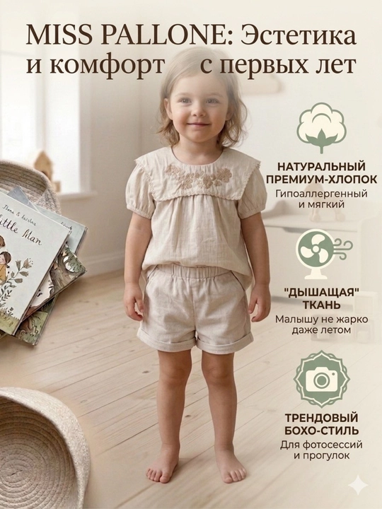 Комплект для девочек,блузка  и шорты, Двойка для девочек, Турция