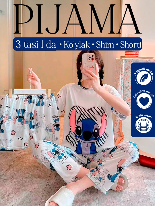 Ayollar uch qismli to'plam pijamasi