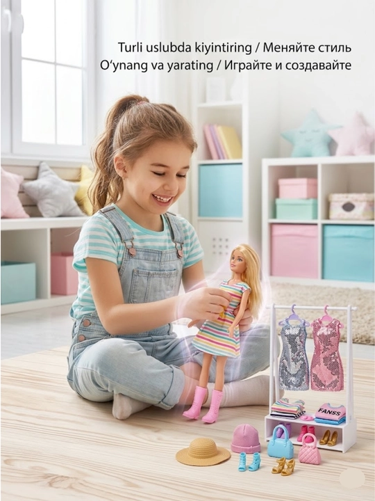 Ko‘p kiyimli moda qo‘g‘irchoq to‘plami — aksessuarlar va kiyimlar bilan(Anlily Collection)