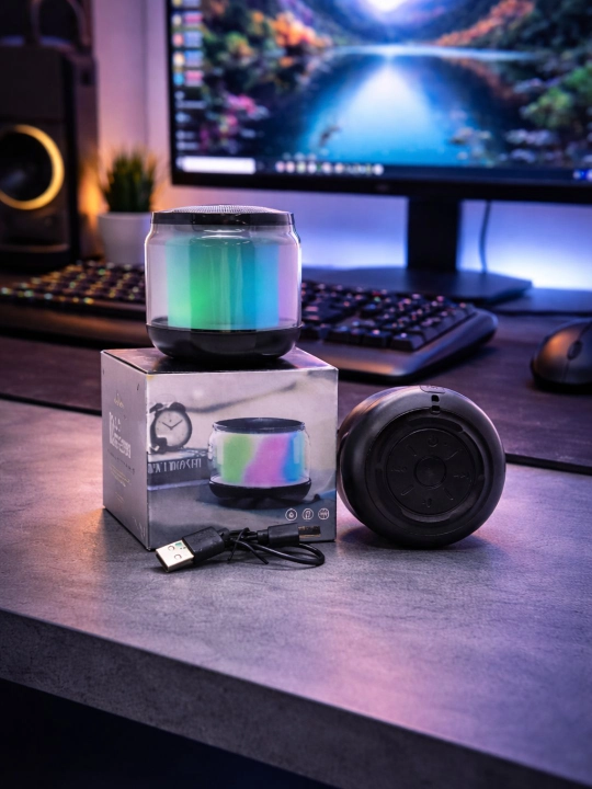 Simsiz mini-kolonka S300, portativ, RGB yoritgichli, kuchli stereo tovushli, sovg‘a