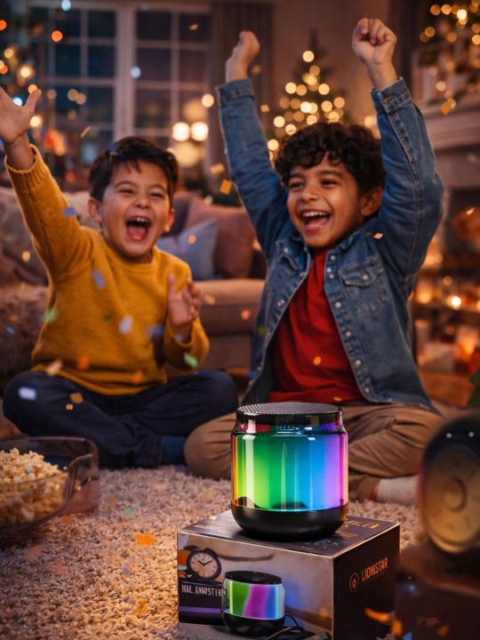 Simsiz mini-kolonka S300, portativ, RGB yoritgichli, kuchli stereo tovushli, sovg‘a