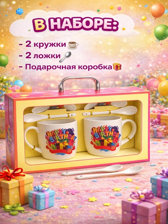 “I Love You” yozuvli krujkalar to‘plami qoshiq bilan, qizlar uchun ideal sovg‘a