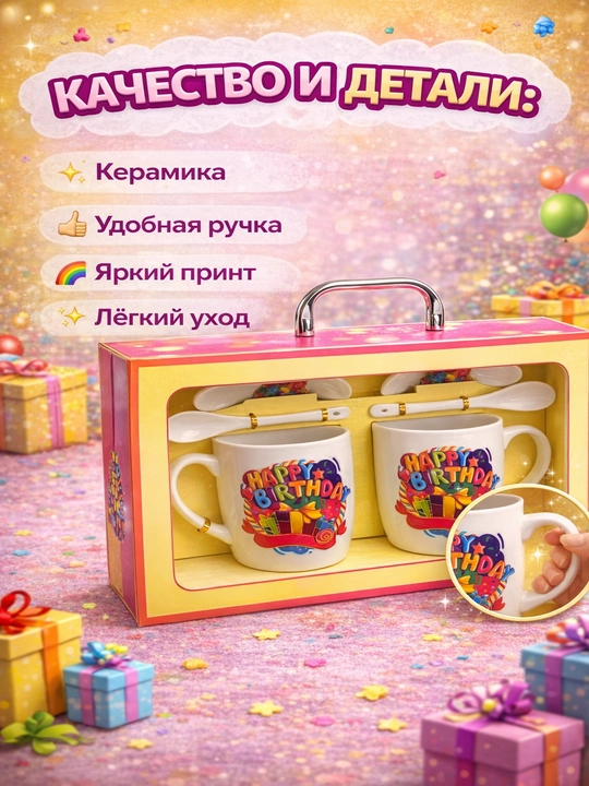 “I Love You” yozuvli krujkalar to‘plami qoshiq bilan, qizlar uchun ideal sovg‘a