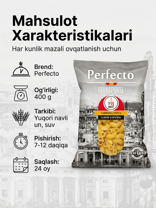 Макароны Perfecto , из высококачественной пшеничной муки, 400 г, Macaroni