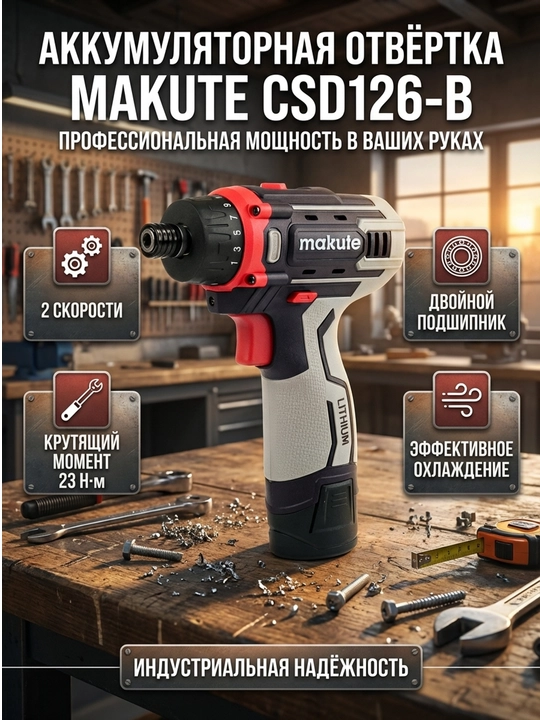 Аккумуляторная отвертка-шуруповерт Makute CSD126-B 12В 23Нм - 