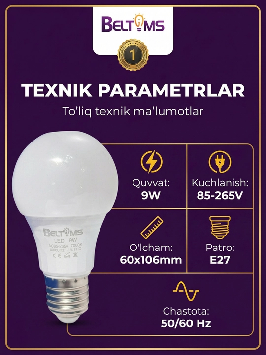 LED лампочка E27 9W 220V светодиодная лампа для дома