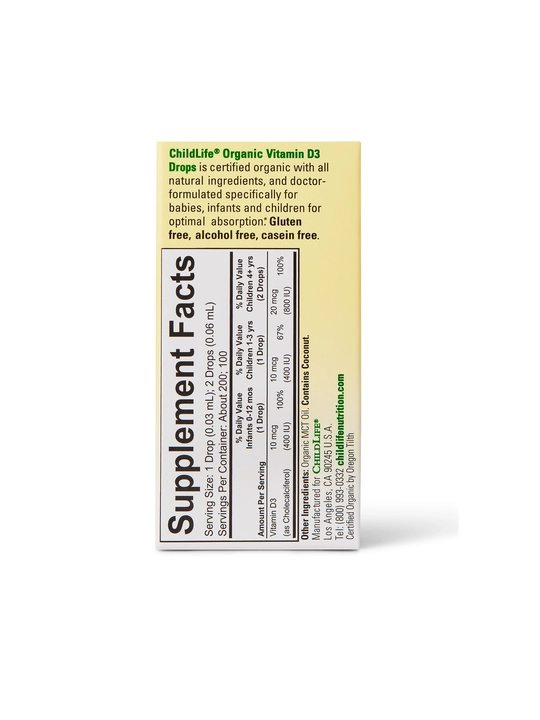 ChildLife Essentials,bolalar va chaqaloqlar uchun organik Vitamin D3, tomchilarda, 6,25 ml