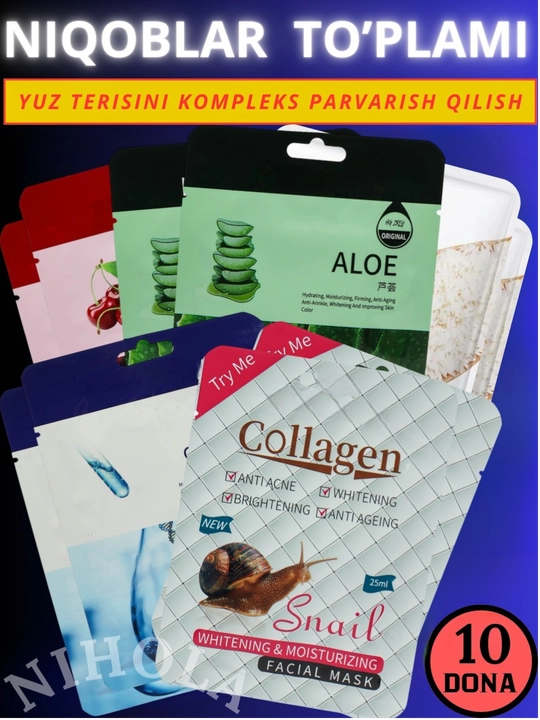 Yuz uchun matoli niqoblar,maska,niqob,to'plam,5 va 10 dona, kollagen,namlantiruvchi,25 ml - 