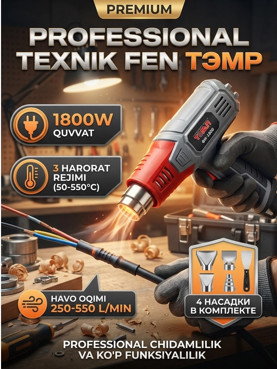 TЭMP ФН-1800 texnik fen, 1800W, 3 ta harorat rejimi