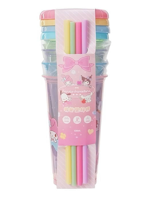 Детские пластиковые стаканы 4 шт с крышкой и трубочкой Judy, Nick, My Melody Barbie