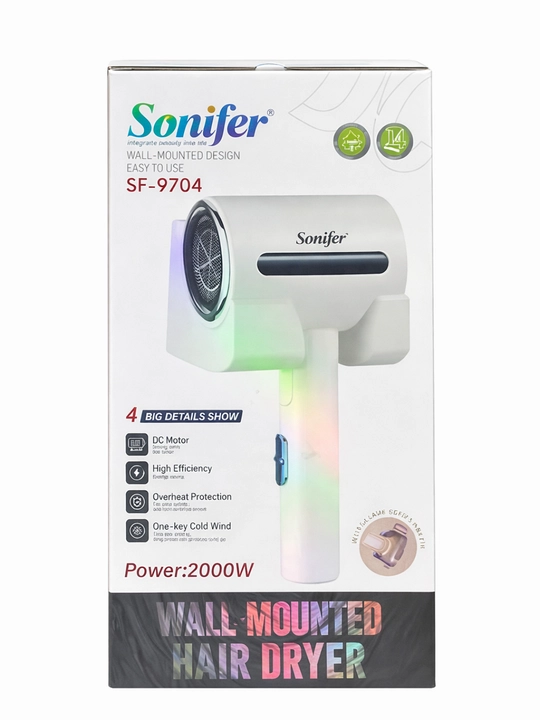 Фен для волос настенный Sonifer SF-9704, 2000W, белый, с насадкой