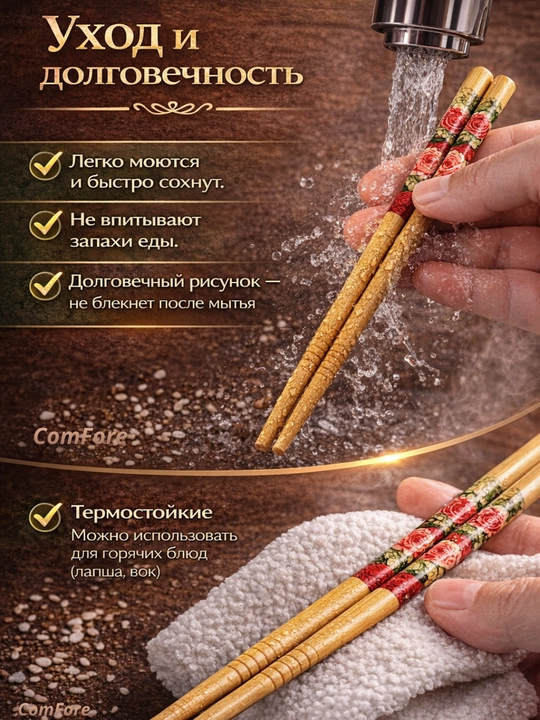Палочки для еды, суши и роллов многоразовые, бамбуковые, набор 10 пар 20 шт 5 пар 10 шт
