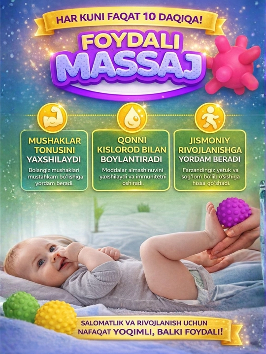 Taktil sensorli to'plar, massaj effekti bilan, bolalar uchun o'yinchoqlar