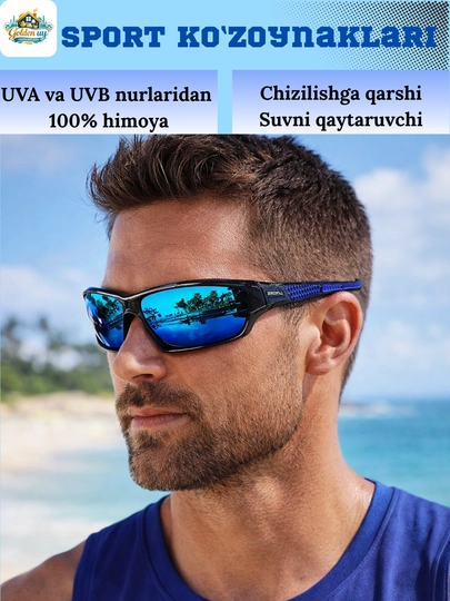 Спортивные поляризованные очки UV400, для бега, велосипеда, вождения, мужские, женские — GOLDENU-2052939-СИНИЙ