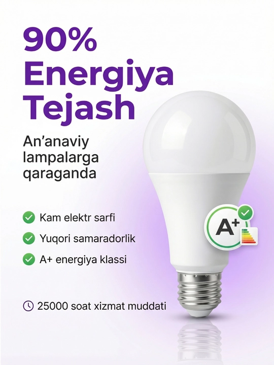 LED Lampochka E27 Energiya Tejamkor LED Lampa Uy va Ofis Uchun