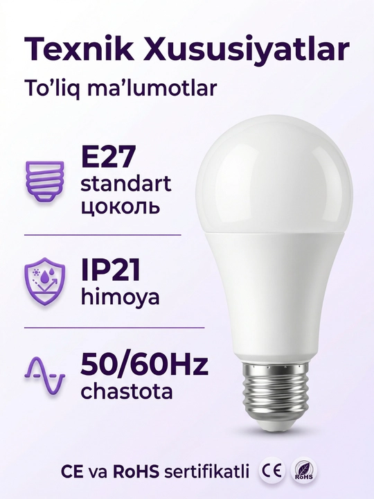 LED Lampochka E27 Energiya Tejamkor LED Lampa Uy va Ofis Uchun