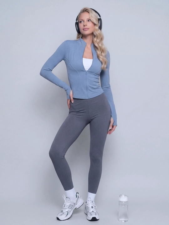 Ayollar uchun rashgard zipli fitness va sport uchun uzun yengli