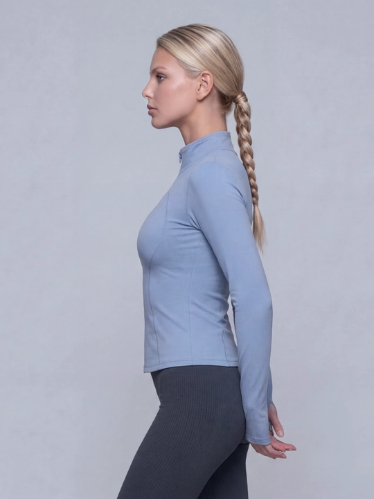 Ayollar uchun rashgard zipli fitness va sport uchun uzun yengli