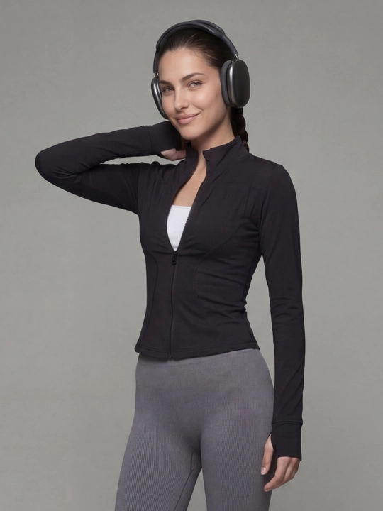 Ayollar uchun rashgard zipli fitness va sport uchun uzun yengli