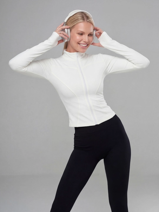 Ayollar uchun rashgard zipli fitness va sport uchun uzun yengli
