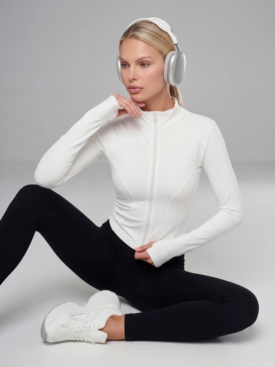 Ayollar uchun rashgard zipli fitness va sport uchun uzun yengli