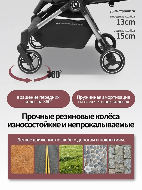Детская коляска прогулочная, складная, со спальным местом и перекидной ручкой