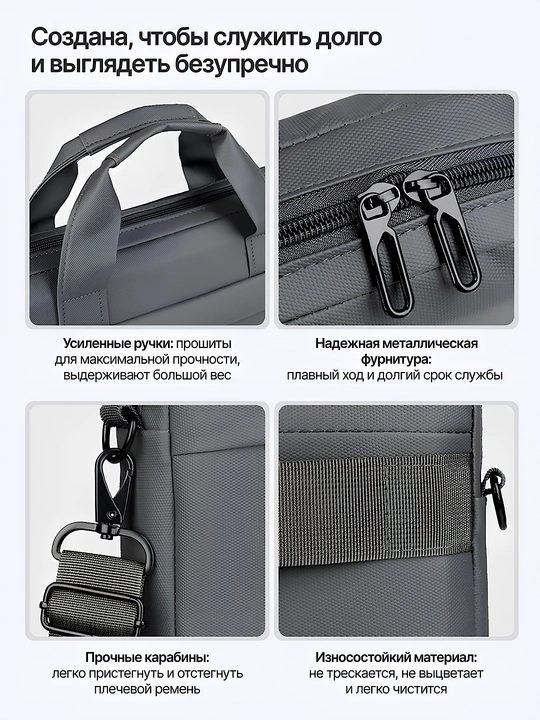 Сумка для ноутбука 15.6", портфель из экокожи, влагостойкая