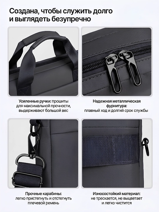 Сумка для ноутбука 15.6", портфель из экокожи, влагостойкая