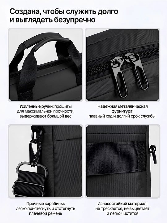Сумка для ноутбука 15.6", портфель из экокожи, влагостойкая