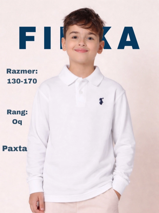 Oq Polo futbolka, polo finka, o‘g‘il bolalar va qizlar uchun finka, sport polo fudbolka - 
