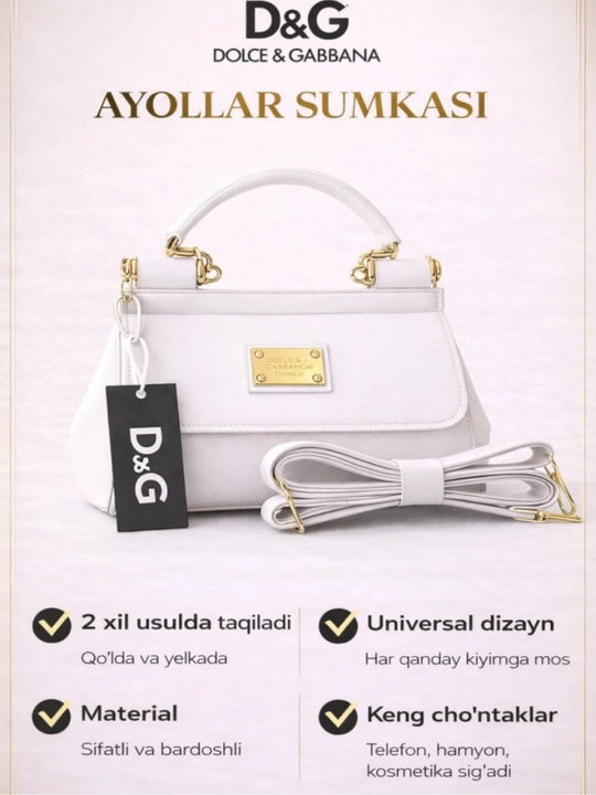 Ayollar uchun sumka DOLCE & GABBANA uslubida, har kunlik foydalanish uchun mos - 