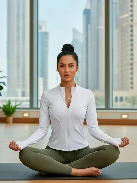 Ayollar uchun rashgard zipli fitness va sport uchun uzun yengli