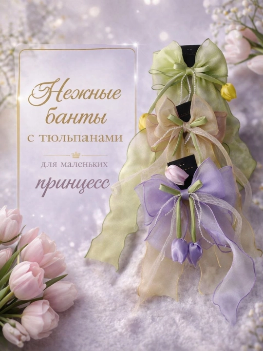 Нежные банты с тюльпанами для девочек,детские украшения для волос, бантик,резинка/заколка