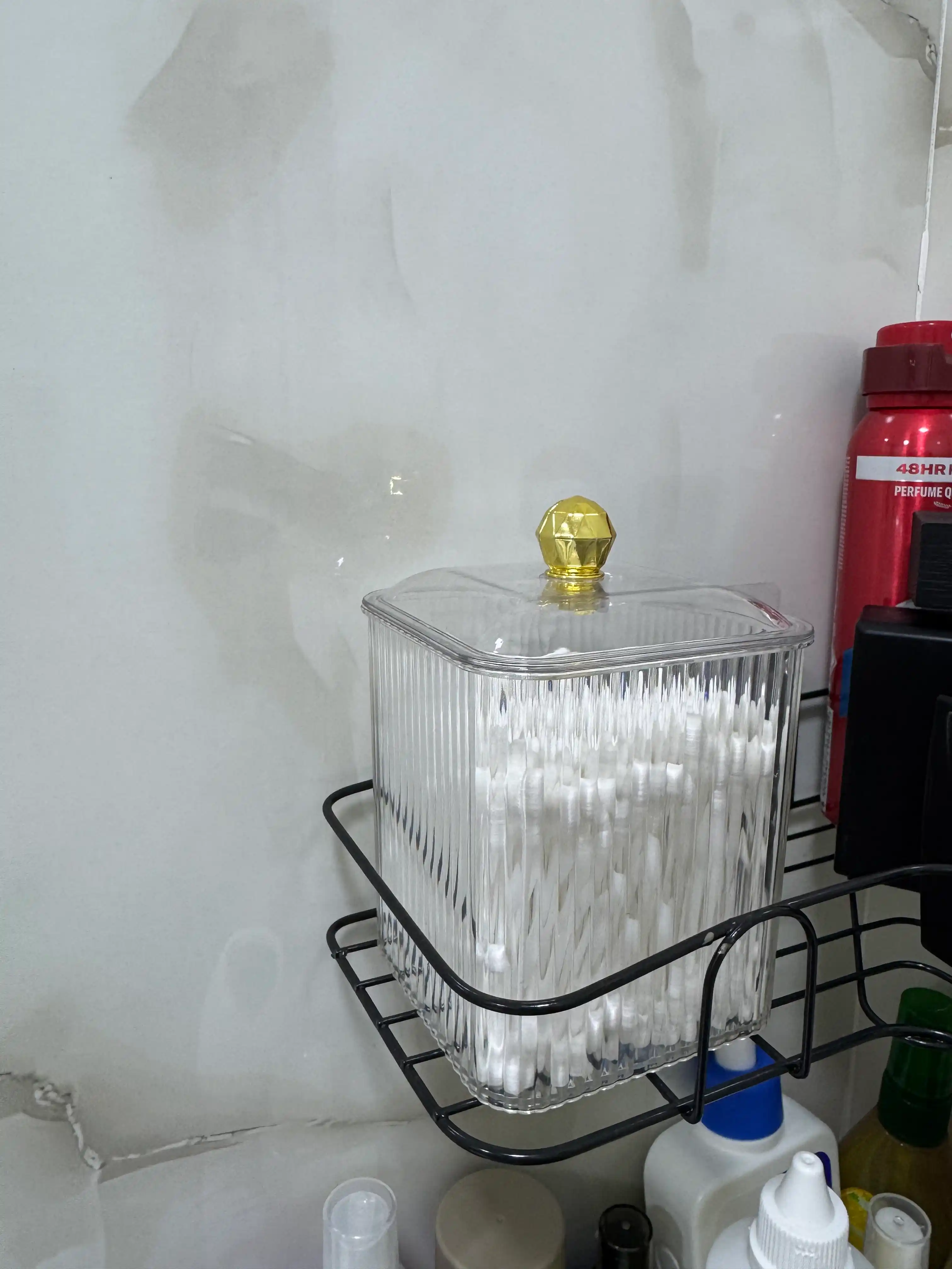 Kosmetik organizer Gold akril quti – paxtrali disk va paxta tayoqchalari uchun