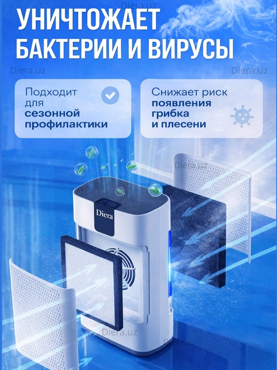 Очиститель воздуха, HEPA-фильтр, 60 м², очистка 99%, воздухоочиститель от аллергенов DIERA