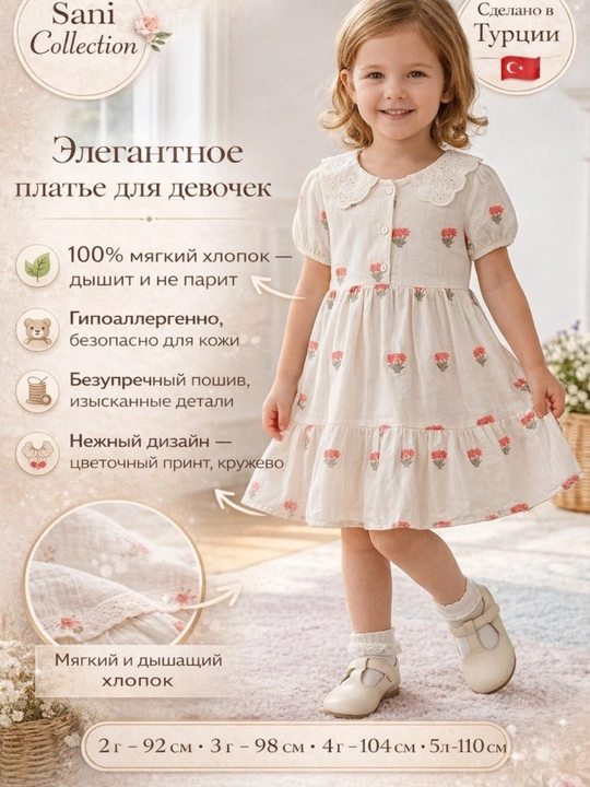 Платье для девочек из хлопка, Турция